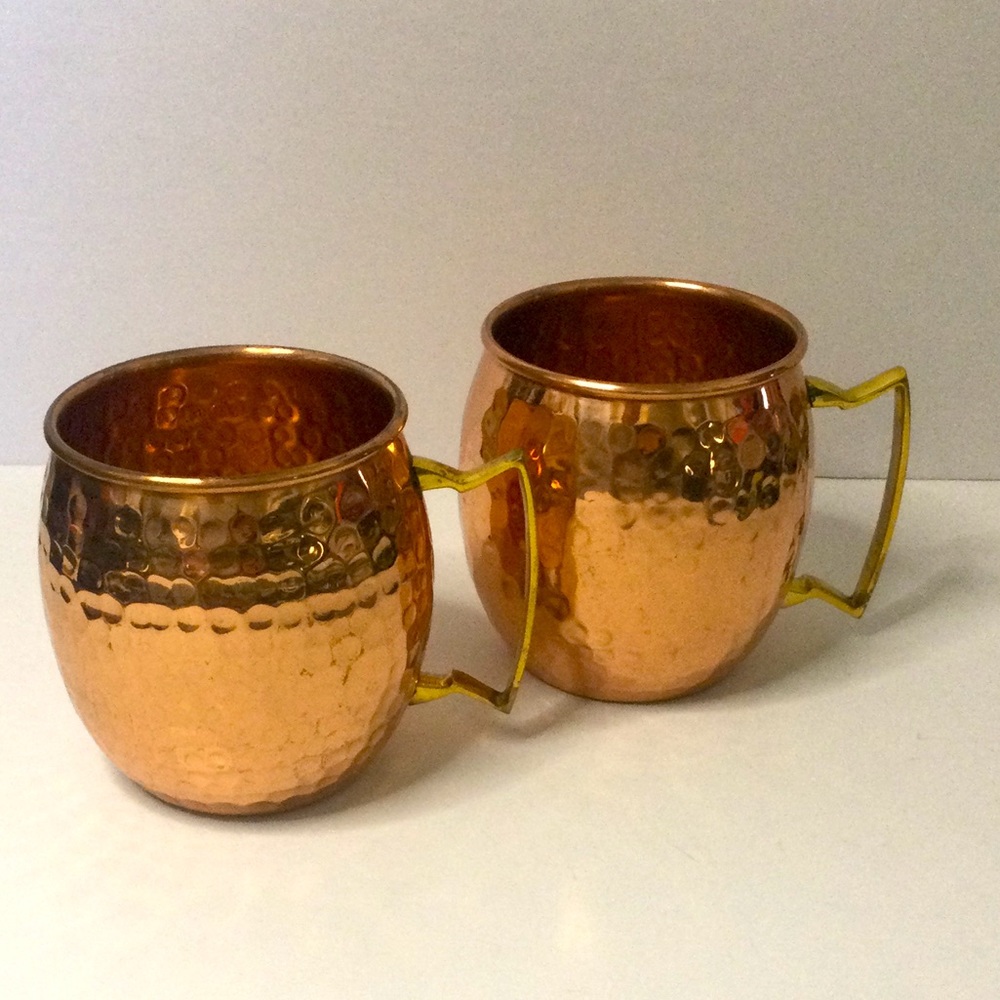 PAIR OF HAMMERED POLISHED COPPER MOSCOW MULE MUGS EUC - Picture 2 of 5